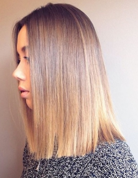 Image of Blunt with color medium length hair cut